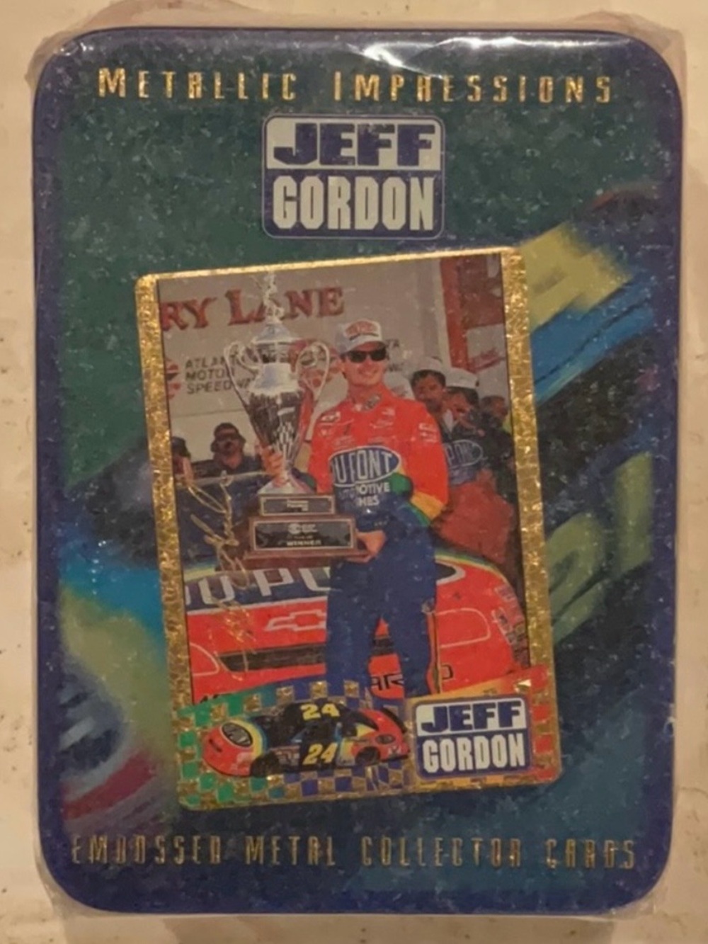 Jeff Gordon NASCAR Metallic Impressions 1995 Embossed Metal Cards In Tin New